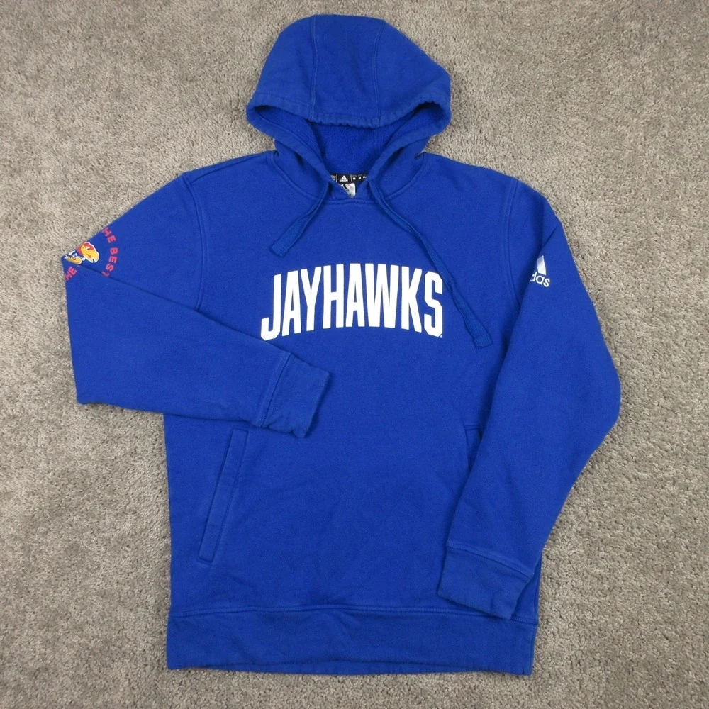 Kansas Jayhawks Sweater Mens Medium Blue Hoodie Sweatshirt Adidas Basketball EUC